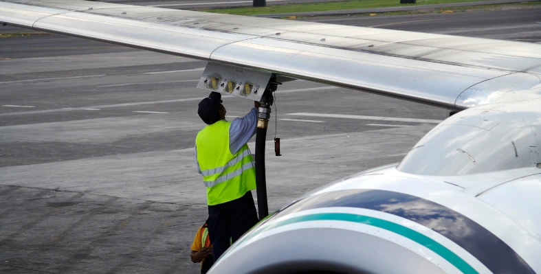 A worker refueling an aircraft