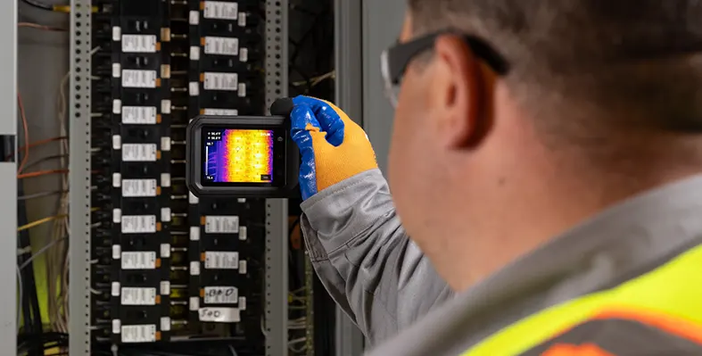 Inspection professionals can quickly detect faults and issues to prevent downtime and extend equipment life. (Image source: Flir) a_man_holding_a_camera